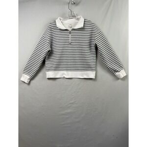 J.Crew Striped Quarter Zip Pullover Women XS Gray White Striped Sweatshirt